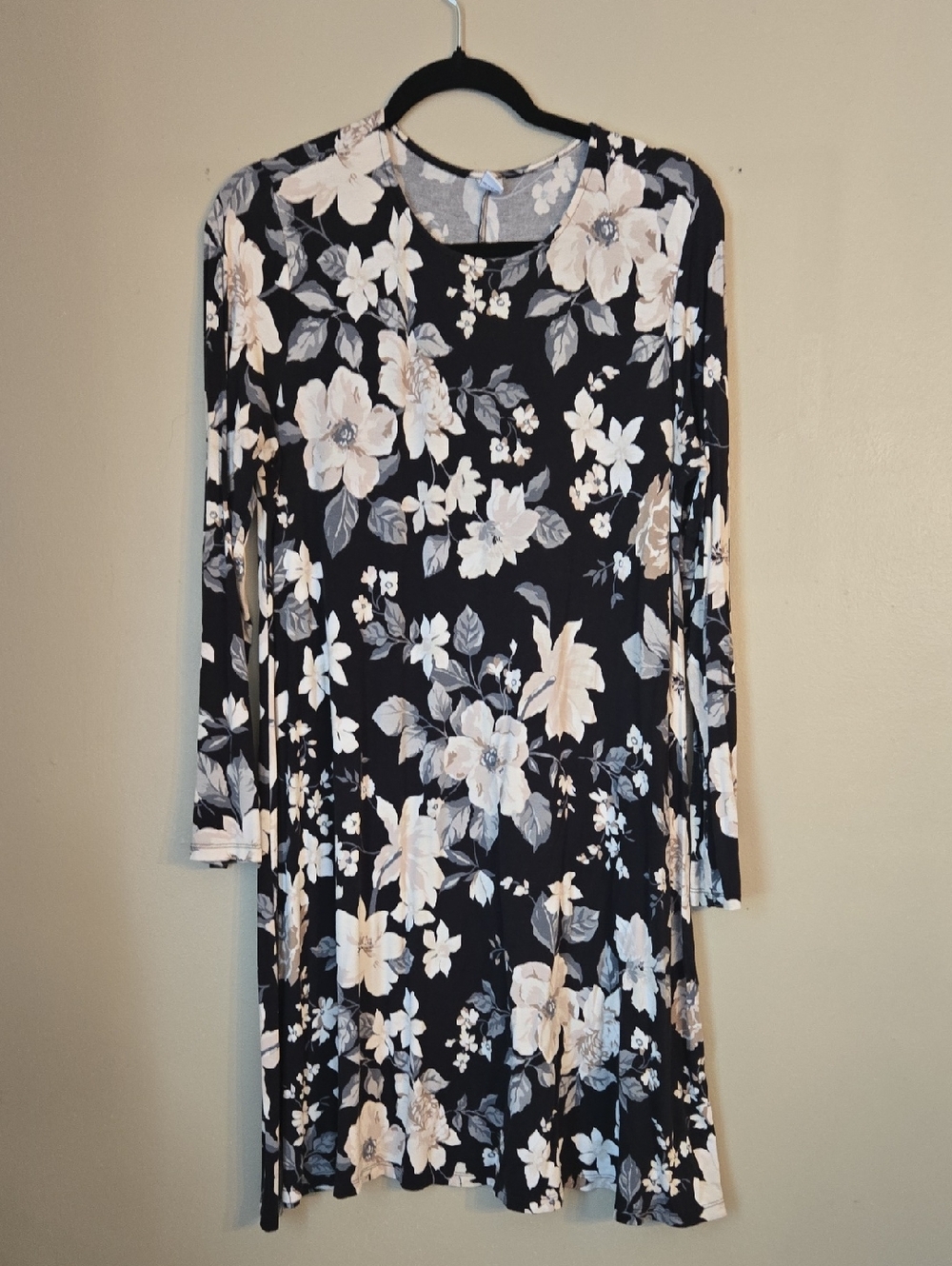 Old Navy - Black Floral Long Sleeve Swing Dress